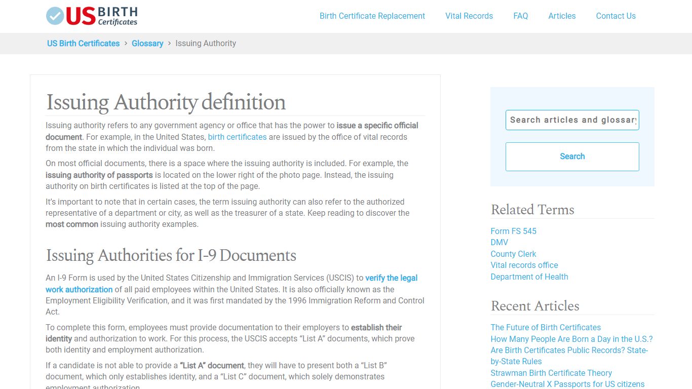 What is an Issuing Authority? US Birth Certificate